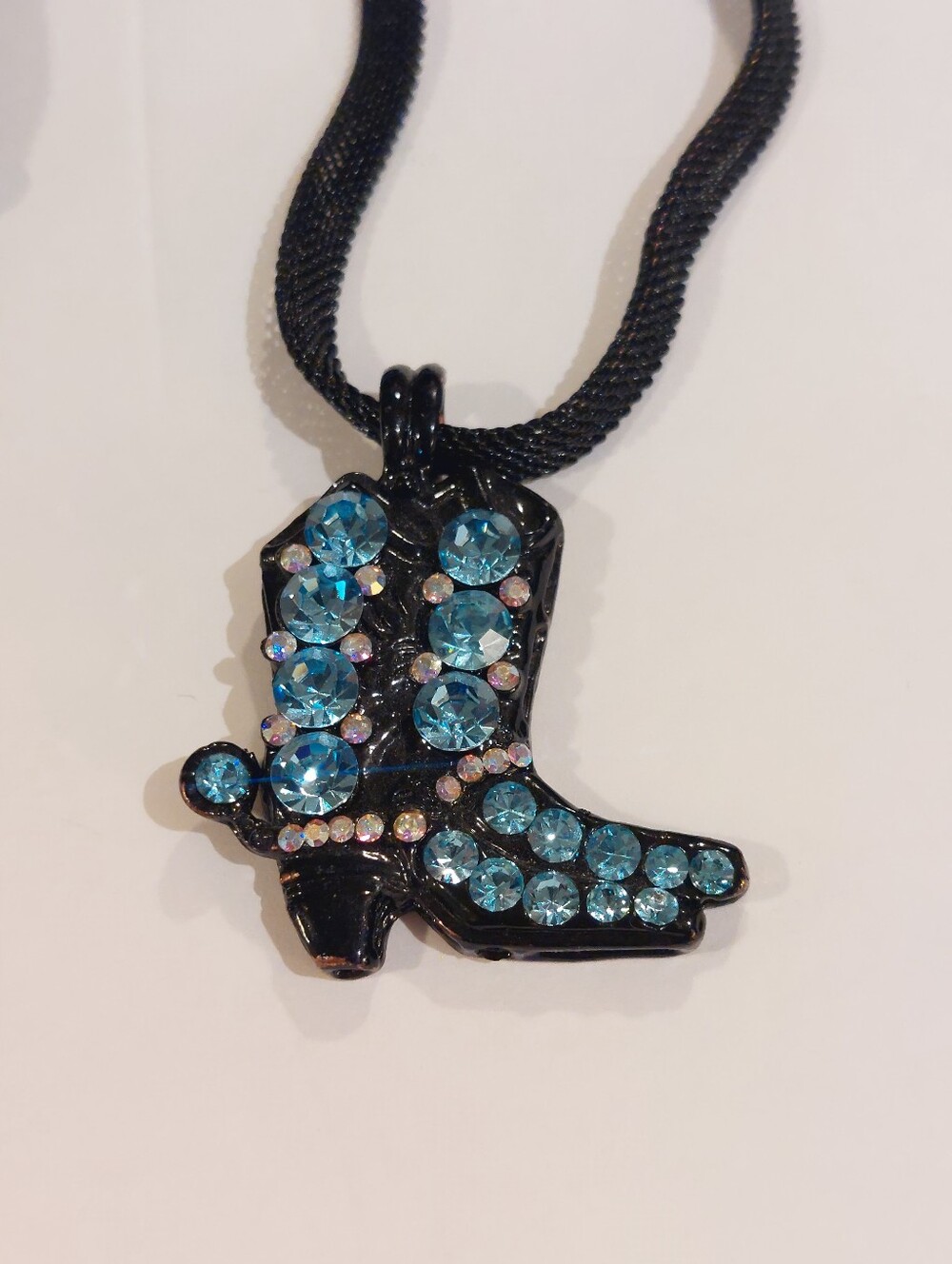 Blue Crystal Cowboy Boot Pendant Necklace - Women Jewelry